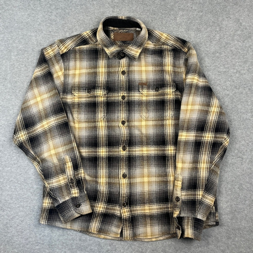Orvis Button Up Shirt Mens L Yellow Plaid Flannel Long Sleeve Heavyweight